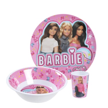 Mattel Barbie Bb22 Melamine Plate, Bowl &amp; Tumbler Set