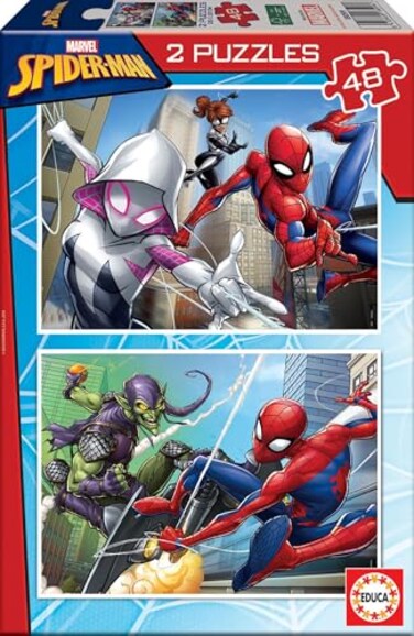 Educa - Set Of 2 Children's Puzzles With 48 Cardboard Pieces, Spider-Man, Marvel. From 4 5 6 Years (18099)