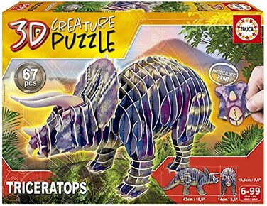 Educa - 3D Puzzle Triceratops Creature Puzzle. Assemble Your Own 3D Puzzle Dinosaur From 5 Years Old (19183)