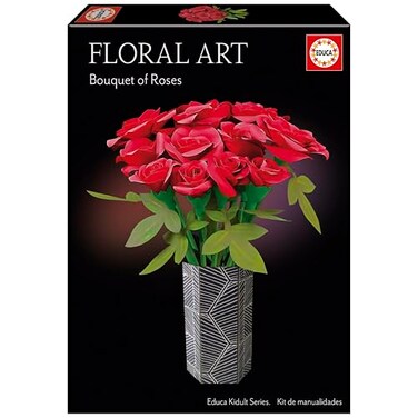 Educa - Rose Bouquet Flower Art, Craft Kit For Making Twelve Red Paper Roses Without Glue Or Scissors. Recommended From 6 Years (20139)