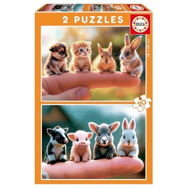 Educa - Set Of 2 Children's Puzzles With 20 Pieces. Babies Animals. Measurements: 28 X 20 Cm. Recommended From 4 Years (20221)
