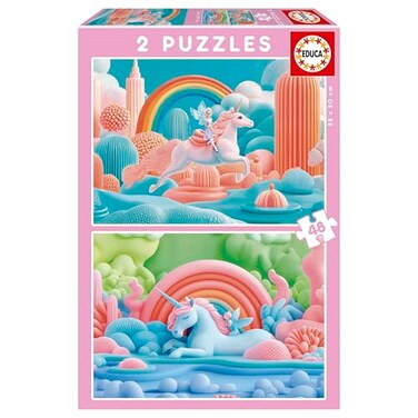 Educa - Set Of 2 Children's Puzzles With 48 Pieces. Magical Unicorns. Measurements: 28 X 20 Cm. Recommended From 4 Years (20223)
