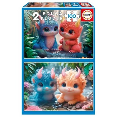 Educa - Set Of 2 Puzzles For Children With 100 Pieces, Adorable Monsters, Dimensions: 40 X 28 Cm, Recommended From 6 Years (20224)