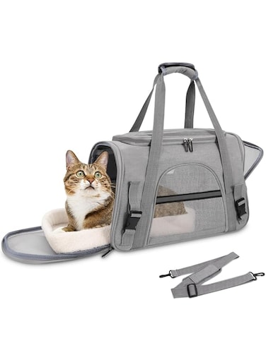Arabest Cat Carrier,Pet Carrier Cat Bag,Portable Foldable Cat Dog Travel Handbag to Small Medium,Puppies up to 15 lbs,Cat Kitten Harness,Soft Sided,Airline Approved for Outdoor Travel Bag(Grey)