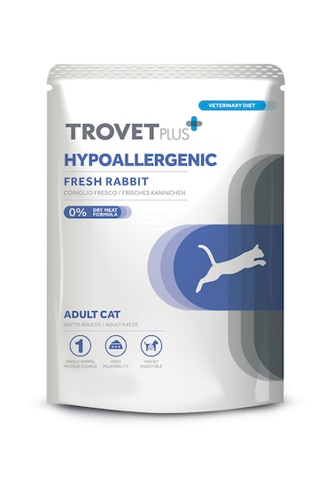 Trovet Plus Pouch Cat Hypoallergenic Rabbit Veterinary Diets Wet Food 85g Pack of 12