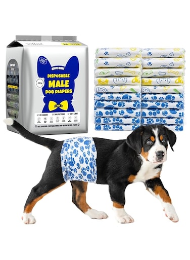 Male Dog Diapers, Disposable 30ct Male Dog Wraps, Ultra Absorbent, Rapid-Dry Leak-Proof Puppy Diapers with Wetness Indicator for Incontinence and Excitable Urination, Medium