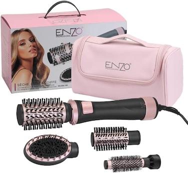 مجموعة تصفيف الشعر متعددة الوظائف الجديدة لعام 2025 من انزو بروفيشنال EN-756 - مصفف شعر 5 في 1 مع تقنية الدوران التلقائي، 3 فرش تكثيف، مشط تدليك بيضاوي، محرك خفيف الوزن مع شنطة سفر من الجلد الناعم
