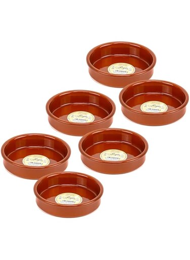 REGAS Spanish Round Clay Dish Handmade Mud Multipurpose Kitchen Dining Tableware Natural Mud Pot Brown Color (11.5 CM, 6, Pcs)