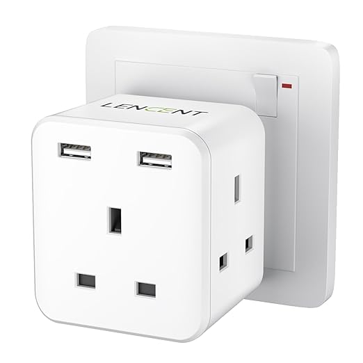 Buy LENCENT Multi Plug Extension with 2 USB, 3 Way 3 Plugs Socket ...