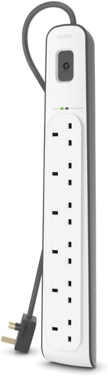 Belkin 6 Way/6 Plug Surge Protection Strip With 2 Meters Cord Length - Heavy Duty Electrical Extension Socket