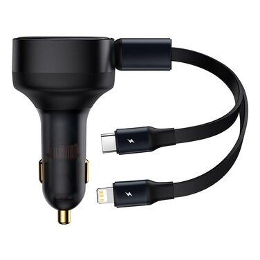 Baseus Enjoyment Series 30W Car Charger with Retractable 2-in-1 C+L Cable 30W Black
