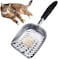 Andiker Metal Cat Litter Scoop Durable Large Litter Box Sifter with Ergonomic Long Handle and Large Holes Slot Pet Litter Shovel Easy to Clean (Black)