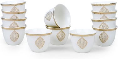 Porcelain Zain Cawa Cup, 80ml (12 Pieces, White &amp; Gold)    Luxurious Tea Cup, Coffee Cup