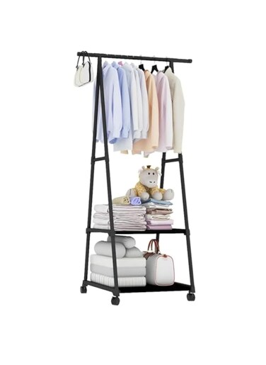 Clothes Rack, Small Metal Garment Rack with Shelves for bedroom Rolling clothing rack for Hanging Clothes on Wheels for Hanging Clothes (Black)
