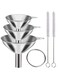 Metal Stainless Steel Funnel, Large Medium Small Funnel Set of 3, Food Grade Mini Funnels for Kitchen Use Filling Bottles Flask Cooking, 2 Brushes