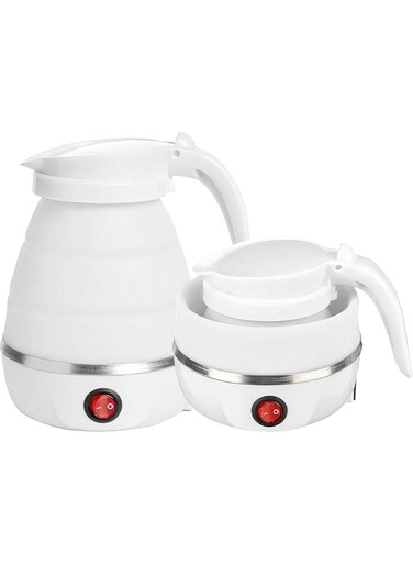 MAGA ZONE Portable Folding Electric Kettle - Fast Boiling Foldable Kettle for Travel, Food-Grade Silicone, Boil-Dry Protection, Separable Power Cord for Hiking, Camping, and Indoor Use (White)
