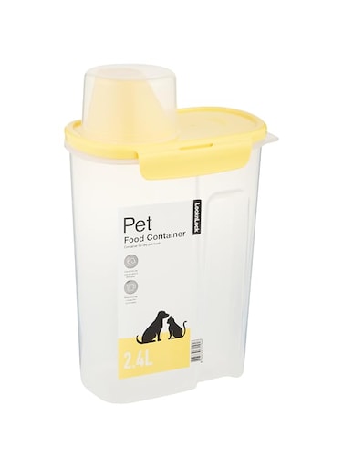 LocknLock Pet Dry Food Container with Measuring Cup, 2.4 Litre Capacity, Transparent/Yellow