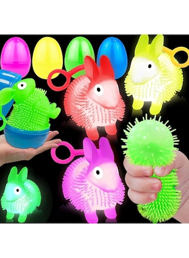 8 Pcs Light Up Rabbit Bunny Balls Toys, Glow in The Dark Sensory Stress Fidget Toys,Basket Stuffers,Flashing Balls for Kids,Classroom, Party Favors, Goodie Bags Fillers, Birthday Day Gifts and Prize