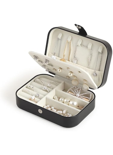 CASEGRACE Travel Jewelry Case, Small Jewelry Box Travel Jewelry Organizer Double Layer for Necklace Earring Rings Jewelry Holder Case, Black