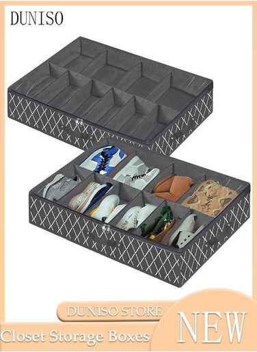 2 Pieces Foldable Fabric Shoebox Storage Closet Storage Organizer Foldable Closet Drawer Storage Box With Clear Window Home Wear-resistant Shoe Storage Box Fabric Cubby Storage Basket Cube Storage Bin