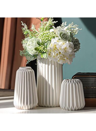 MCHERRY White Ceramic Vase -Set of 3 Boho for Modern Home Decor,Nordic Minimalism Decor Office Entryway Living Room Centerpiece Table Decorations Vases
