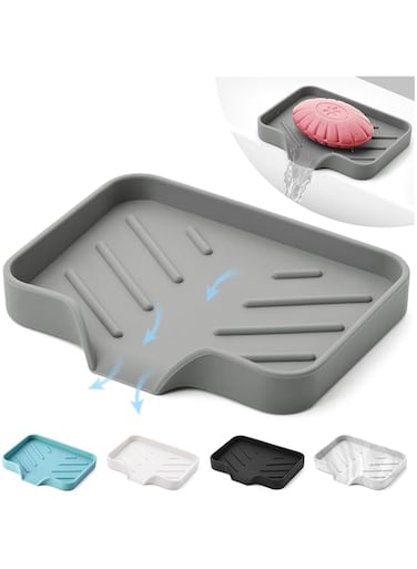 1 pcs Grey Silicone Soap Tray - Self Draining Soap Dish - Soap Holder Self Draining - Soap Dish for Bar Soap - Soap Dishes That Drain - Soap Dish for Sink - Organizer for Bathroom end Kitchen.