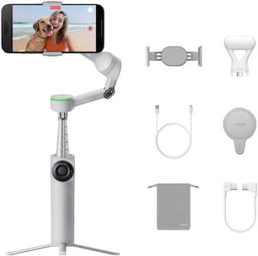 مجموعة Insta360 Flow 2 Pro Creator، مثبت تتبع الذكاء الاصطناعي النهائي، تتبع بانورامي 360 درجة، حامل ثلاثي القوائم/عصا سيلفي مدمجة، تتبع في أكثر من 200 تطبيق مع Apple Dockkit، تتبع متعدد الأشخاص