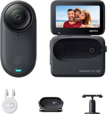 Insta360 Go Ultra Standard Bundle Midnight Black - Tiny Hands-Free 4K Cam, Lightweight &amp; Portable, Low Light Excellence, Mount Anywhere, Flowstate Stabilization, 200 Min Battery Life