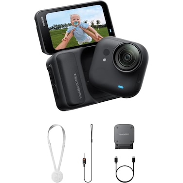 Insta360 GO Ultra Standard Bundle  4K Tiny Action Camera, Low-Light Capture, 10m Waterproof Wide-Angle, w/ Flip Screen FlowState Stabilization, Magnet Pendant, Clip for Travel &amp; Vlogging, Black