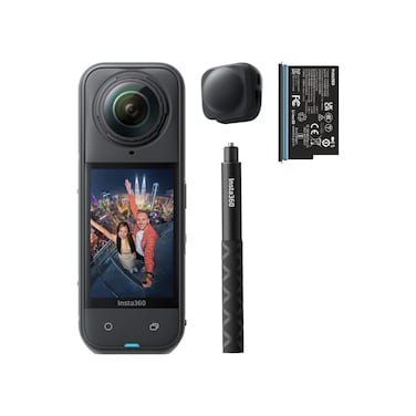 Insta360 X5 Starter Bundle X5 Camera + Extra Battery + 114cm Invisible Sefie Stick + Lens Cap, 15m Waterproof 8K 360 Action Camera, Low Light Capture, for Creators &amp; Starters Kit