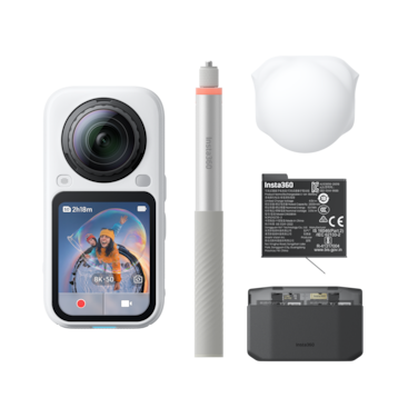 INSTA360 X6 360 Camera Essentials Bundle  8K Camera + 2x Extreme Batteries + 114cm Invisible Sefie Stick + Lens Cap + Fast Charge Case + Pouch + USB-C Cable + Exteneded Warranty - Arctic White