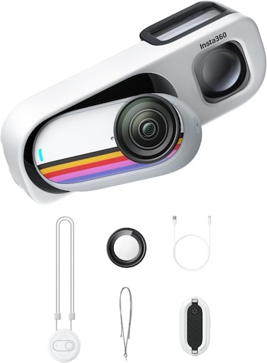 Insta360 GO 3S Retro Bundle  4K Wearable Mini Action Camera with FlowState Stabilization, Vintage Viewfinder Design, Hands-Free POV, Magnetic Mount, Travel &amp; Vlog Camera, 128GB, Canvas White