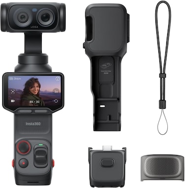 Insta360 Luna Ultra Standard Bundle  8K Pocket Size Gimbal Camera w/ Dual Leica Lens System + Protective Cover + Wind Guard + Thread Handle + Wrist Strap, For Travel, Vlogging, Black