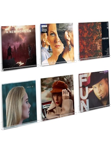 Dezzer 6 Pack Acrylic Vinyl Record Shelf, Clear Acrylic Album Record Holder, Clear Floating Shelves Wall Mount and Display Your Favorite LP Records in Style - (30.2 L x 4 W x 4 H cm)
