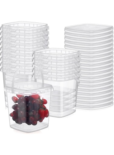 Menkxi 15 Pieces 34 oz Ice Cream Tub Clear Containers with Lids Transparent Airtight Square Bucket with Handles Plastic Canisters with Lids Ice Cream Storage Containers for Freezer Kitchen Drinks Home