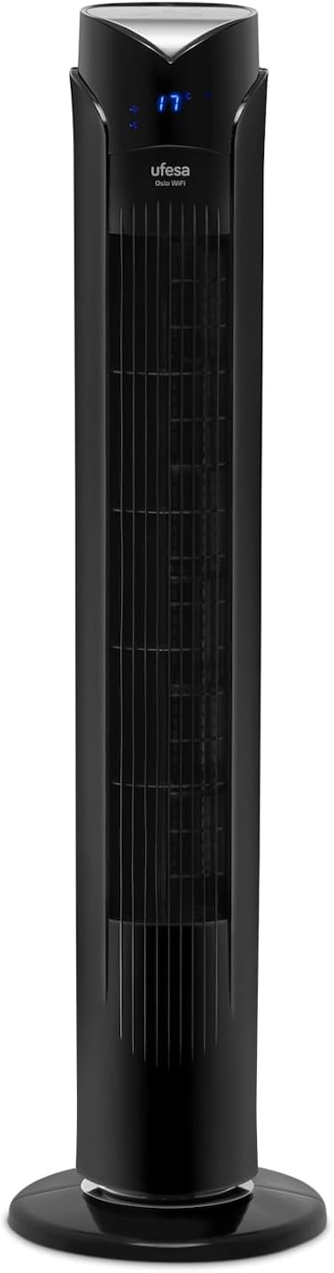 Ufesa Tower Fan With Wi-Fi Control and Remote, 12-hour Timer Function, Bladeless Powerful with 3 Speeds Settings, Standing Oscillating Fan for Home, Bedroom &amp; Office, TW1700, Black - 2 Year Warranty