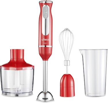 BP3443 Rouge UFESA Hand Blender, 600W Power, Turbo Function, 2 Stainless Steel Blades And Shaft, Ergonomic And Anti-Splash Design, Included Accessories, BPA-Free, Red