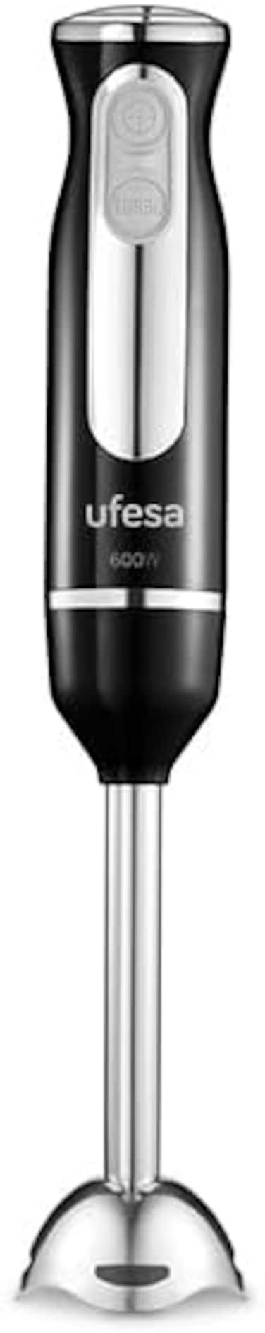Ufesa Hand Blender, 600 W, Turbo Function, 2 Stainless Steel Blades and Shaft, Ergonomic and Anti-Splash Design, Included Measuring Cup, BPA Free, BP3442, Black