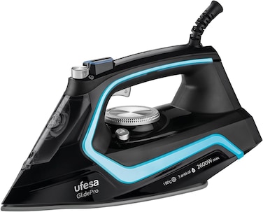UFESA Steam Iron 2600W, Strong Steam Stroke 180Gr. Constant Steam Jet Upto 35Gr/Min, Ceramic Soleplate, Triple Anti-Calcification System, Anti-Drip, Spray Function, PV2600 Glide Pro