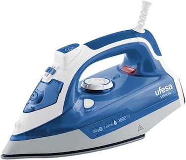 UFESA Steam Iron 2800W Steam, Variable Steam 0-30Gr/Min.(1- Selfclean 2- Anticalc Cartridge 3- Anticalc Shot), Tank Capacity 330ml, Antidrip, Vertical Steam, Ceramic Soleplate, PV3280 Selecta