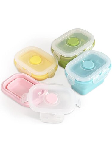 Oasisgalore Collapsible Lunch Box,Silicone Food Containers with Snap Lids, Space Saving, BPA Free, 150 ml, 4 Packs