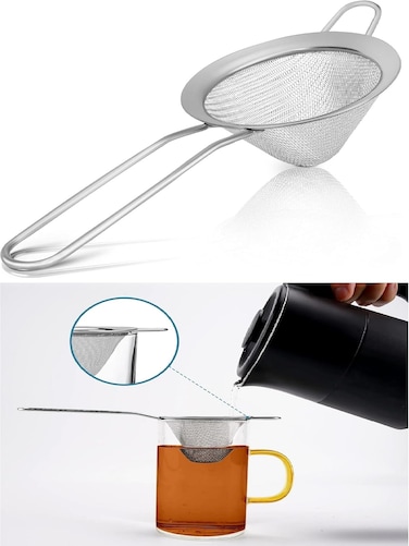 Tea Strainer with Handle, Stainless Steel Small Strainer Fine Mesh Strainer, Mini Cocktail Strainer For Cocktails,Tea, Herbs, Coffee &amp; Drinks, Silver