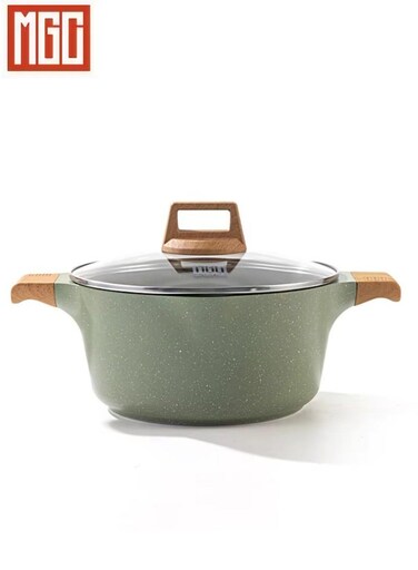 Cooking Pot With Lid   Die Cast Aluminum Soup Pot With Glass Lid   100% PFOA Free, Fixed Handle   Multi Layer Non-Stick Granite Coating   oven safe (Green, 5 Liters)