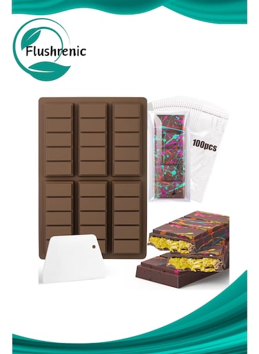 Chocolate Bar Mold,Non-Stick Silicone Chocolate Candy Molds,for Filling Pistachio Chocolate Bar,with Bags Scraper and 100pcs Storage Bags