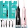 COSLUS C20 Water Flosser Teeth: 2 Pack 300ml Portable Cordless Oral Irrigator, Rechargeable Travel Irrigation Cleaner for Teeth, Gums, Braces Care, IPX7 Waterproof Electric Flossing, Black &amp; Pink