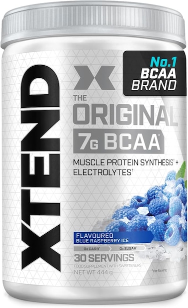 XTEND Original BCAA Powder Blue Raspberry Ice 30 Servings   7g BCAAs Per Serving   Sugar Free Branched Chain Amino Acids and Electrolytes Powder for Post Workout Muscle Recovery and Hydration
