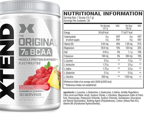 Xtend Original BCAA, Raspberry Pineapple, 30 Servings, 7G BCAAs