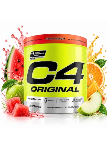 C4 Original Pre-Workout Powder Explosive Energy, Focus Endurance with Beta-Alanine, Creatine, and Arginine, Fruit Punch - 50 Servings