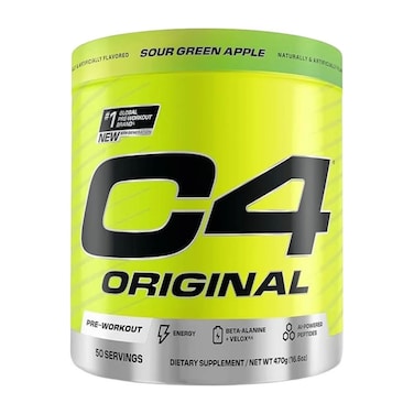 C4 Original Pre-Workout Powder Explosive Energy, Focus &amp; Endurance with Beta-Alanine, Creatine, and Arginine, Green Apple - 50 Servings