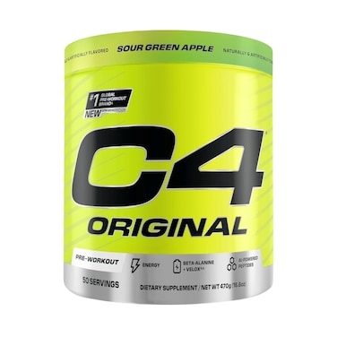 C4 Original Pre Workout Powder with Zero Sugar, Beta-Alanine, Vitamin C, for Energy, Focus &amp; Performance, Green Apple Flavor &ndash; 50 Servings